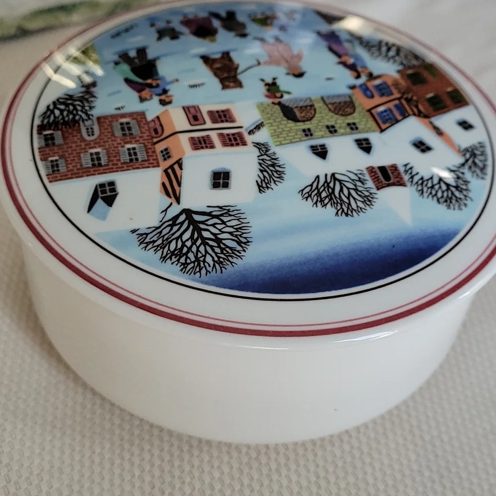 Villeroy & Boch Porcelain Laplau Winter Scene Covered Candy Trinket Dish